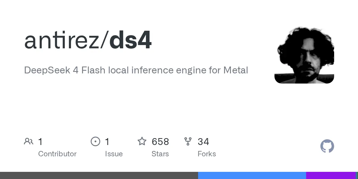 適用於 Metal 的 DeepSeek 4 Flash 本地推論引擎